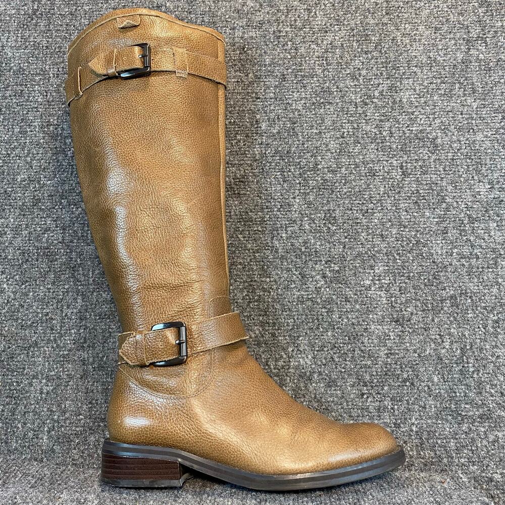 Enzo Angiolini Shepley Brown Leather Riding Boots Womens 6.5 Buckle Tall Zip